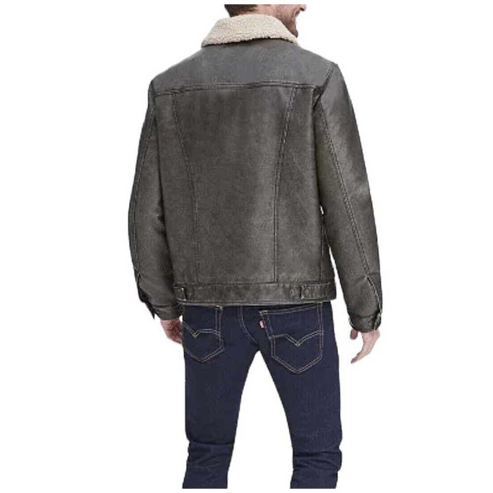 Men's Levi's Sherpa-Lined Faux-Leather Aviator Trucker Jacket Size S NWT - Picture 2 of 15
